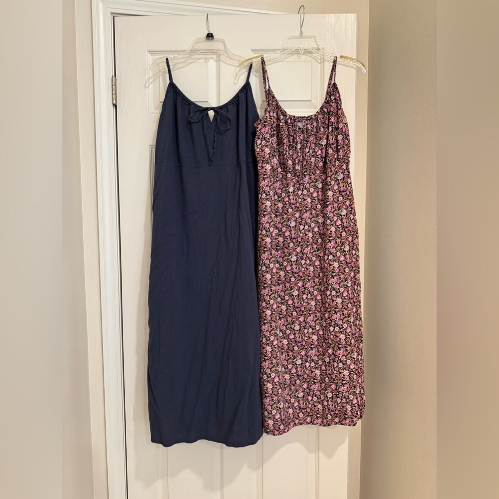 Old Navy Navy Solid Midi Dress and Pink Floral Midi Dress Duo